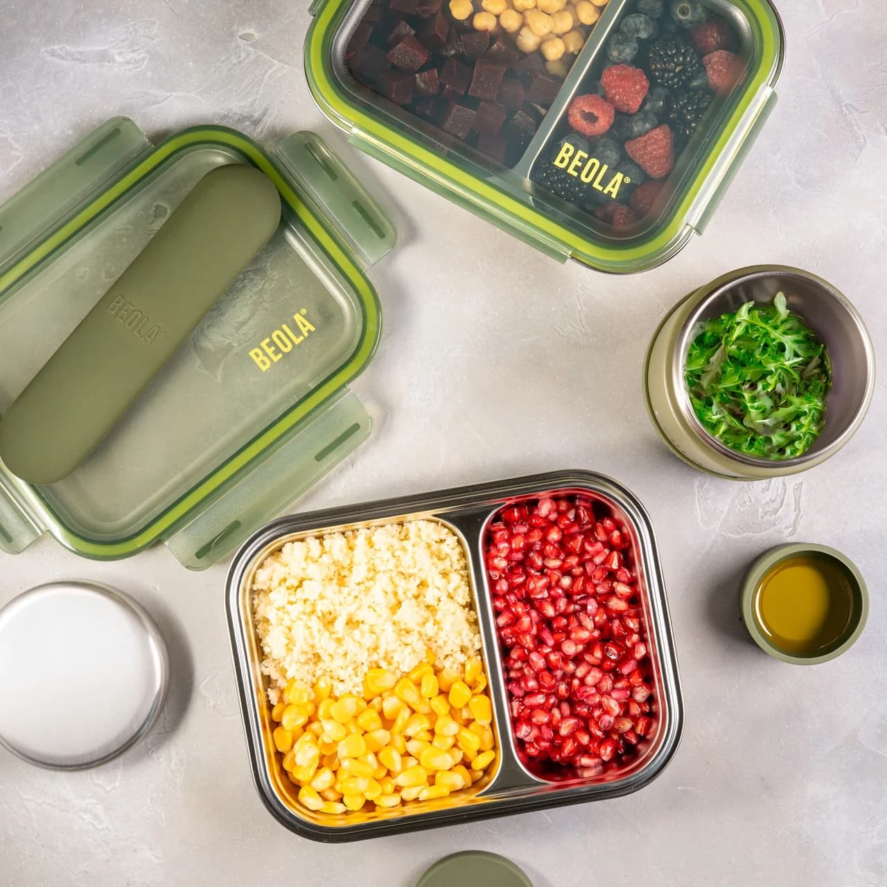 Beola compartment lunch boxes and food jar