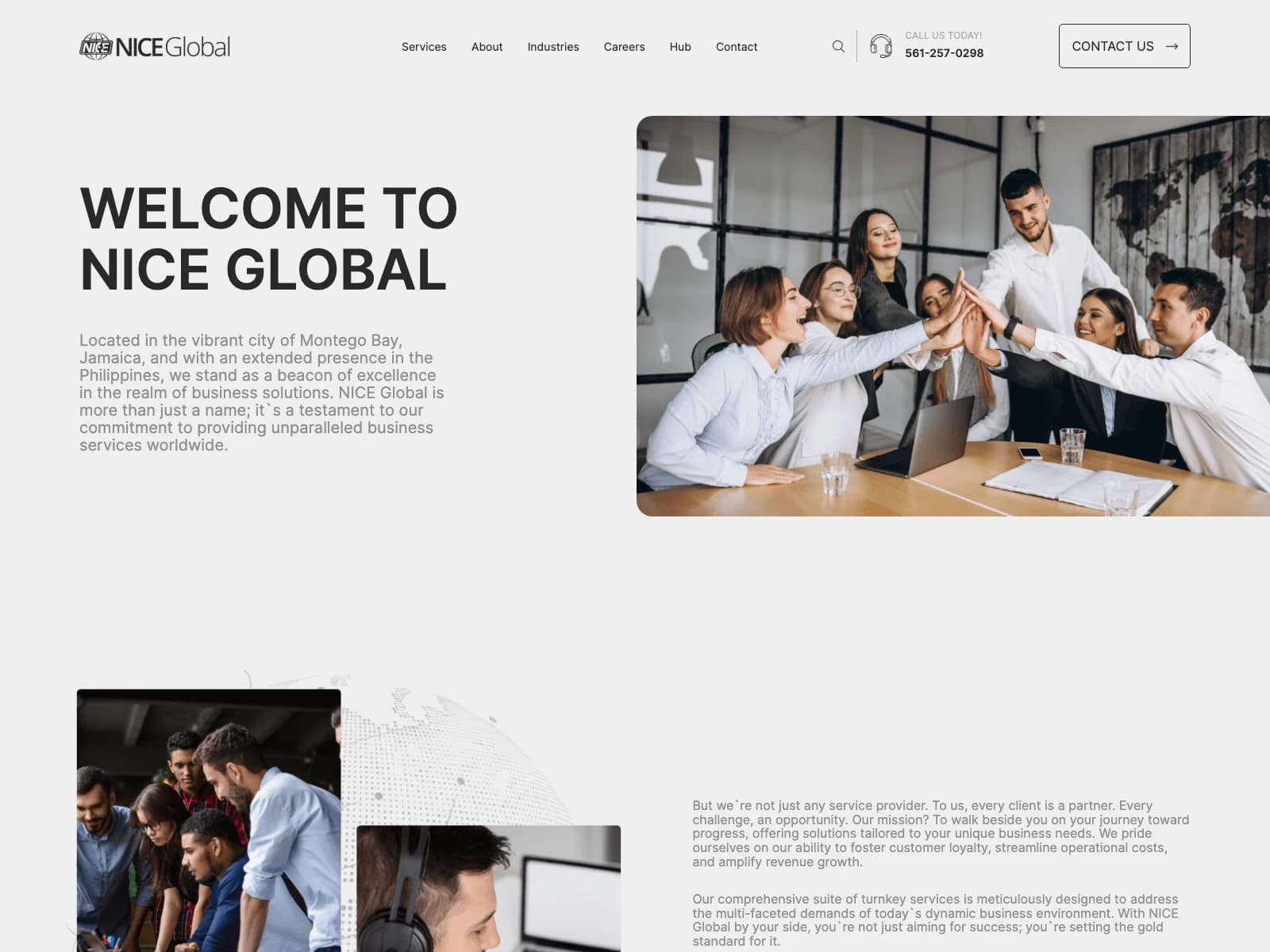 NICE Global About page with company overview and team imagery