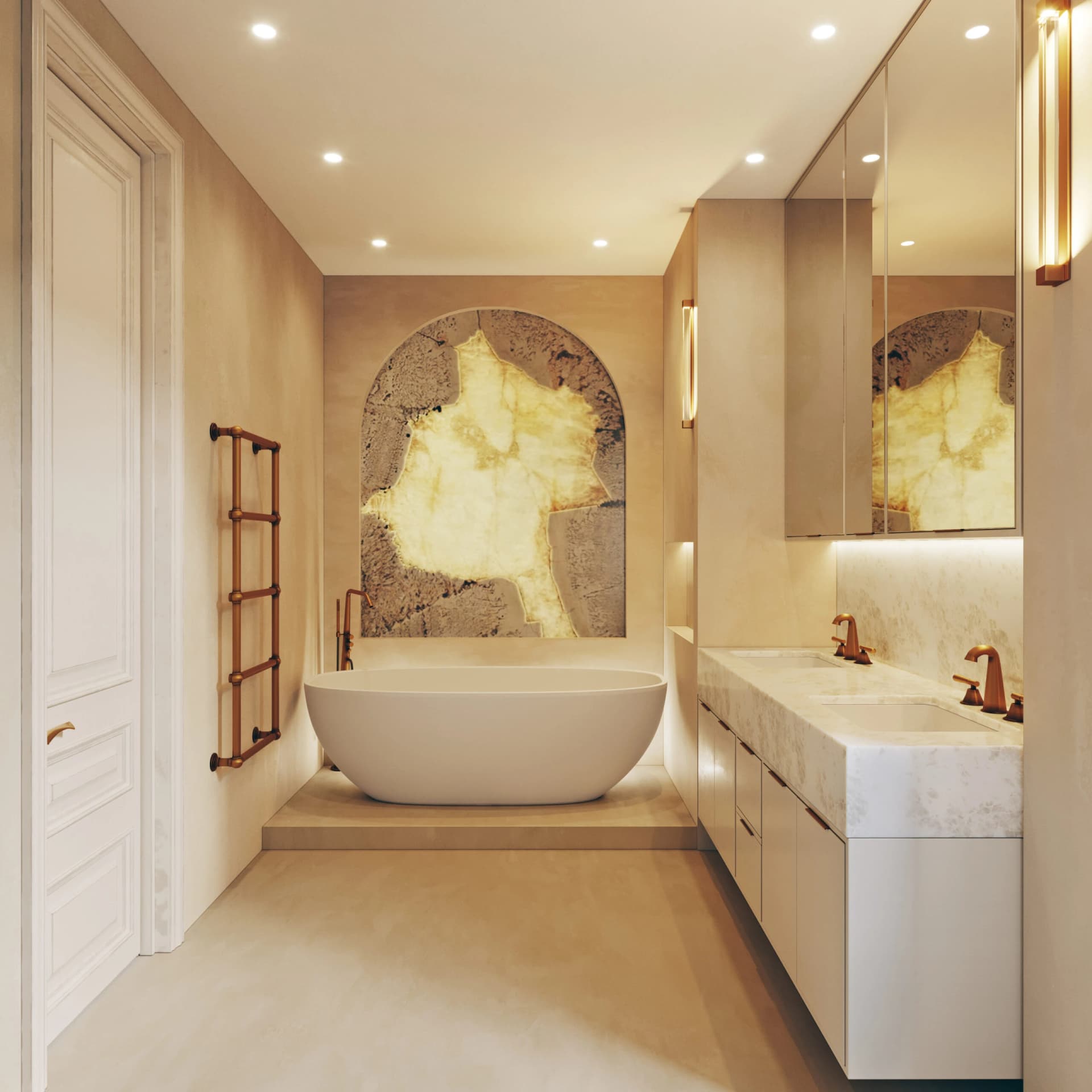 Cor Domi bathroom interior with freestanding bath